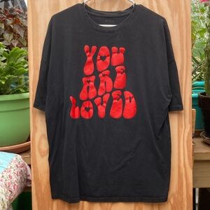 Black T-Shirt with Red 'You Are Loved' Graphic